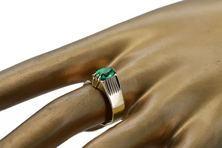 Emerald 14 Karat Gelbgold Ring Vintage vrc007y-em Art Deco Sowjetischer UdSSR -Art-Déco-Schmuckstil